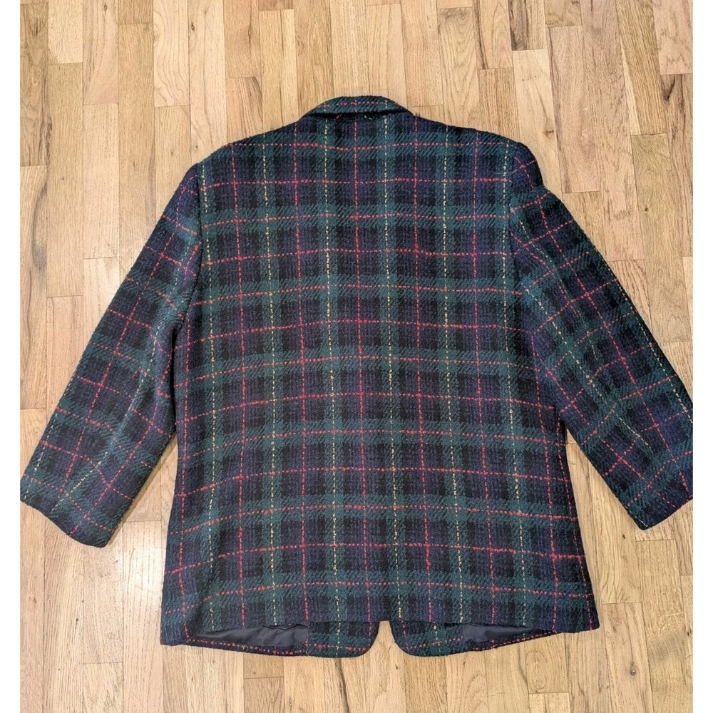 ALFRED DUNNER Navy Green Red Plaid Wool Jacket Blazer Womens XL VTG - Picture 2 of 16